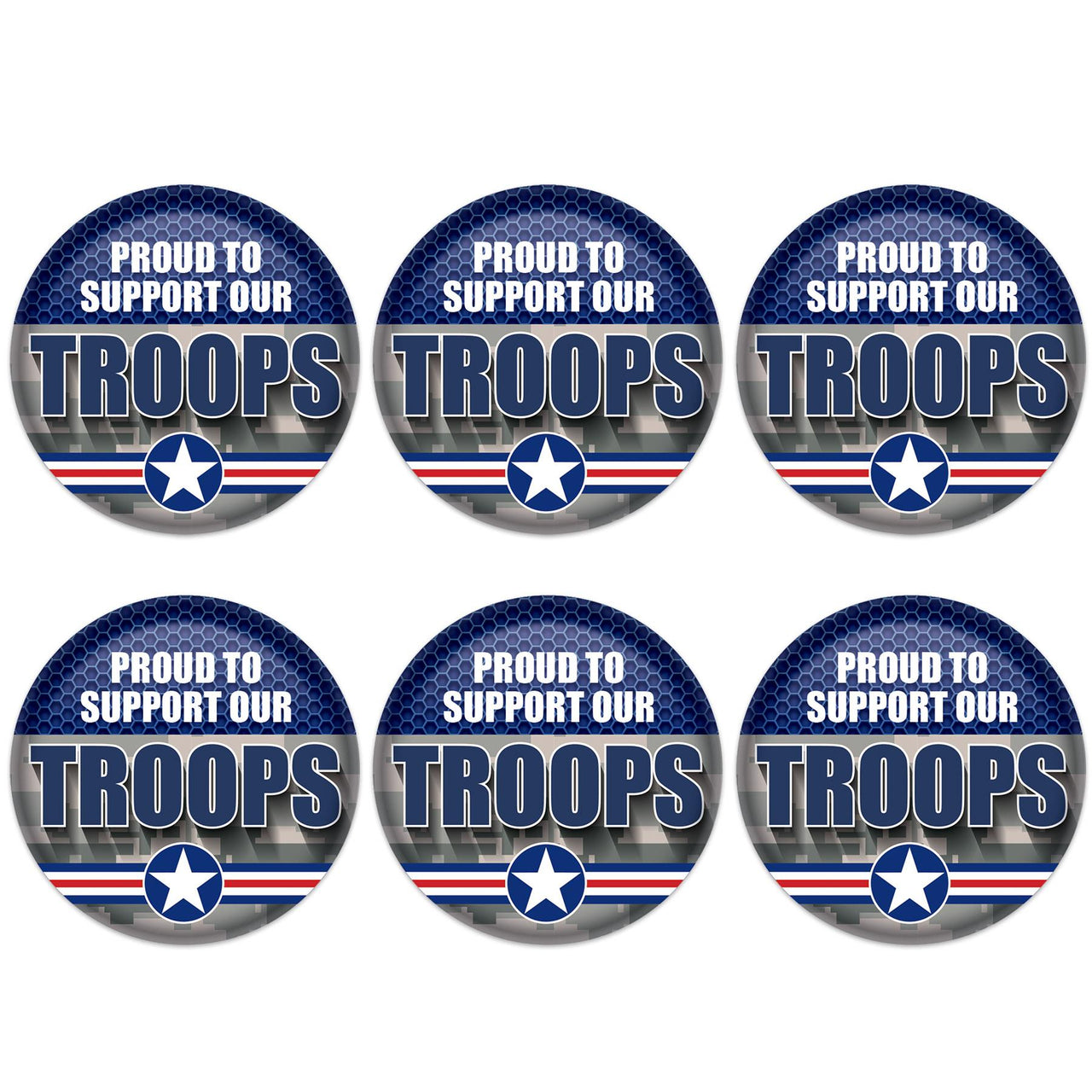 Beistle Proud To Support Our Troops Button (Case of 6)