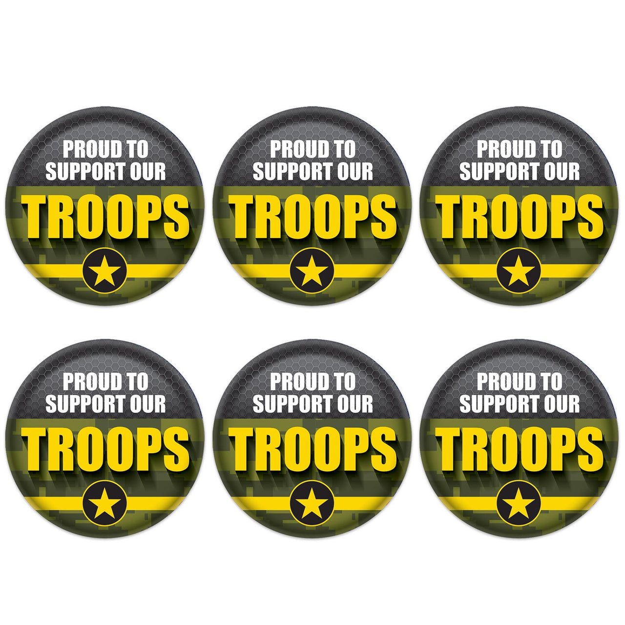 Beistle Proud To Support Our Troops Button (Case of 6)
