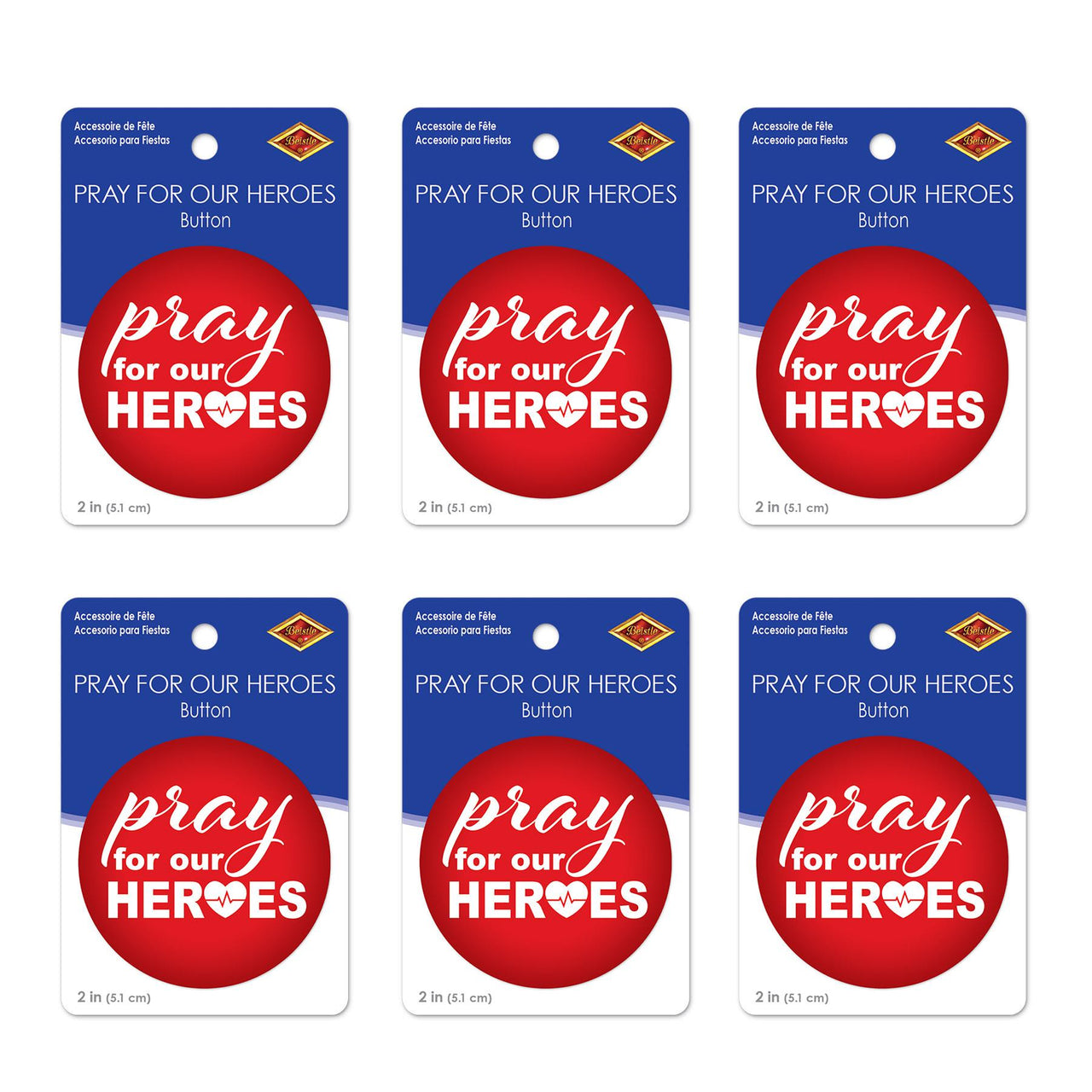 Beistle Pray For Our Heroes Button (Case of 6)