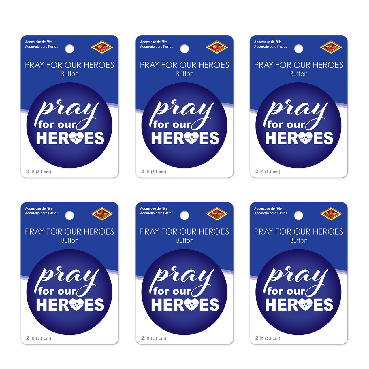 Beistle Pray For Our Heroes Button (Case of 6)