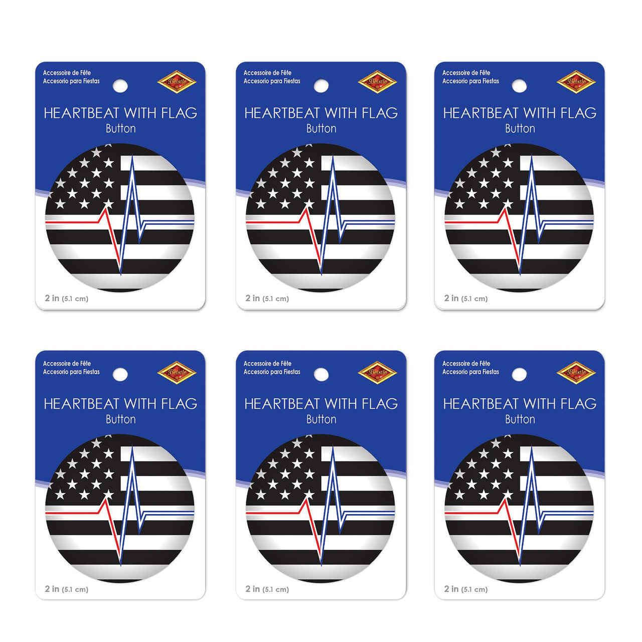 Beistle Heartbeat with Flag Button (Case of 6)