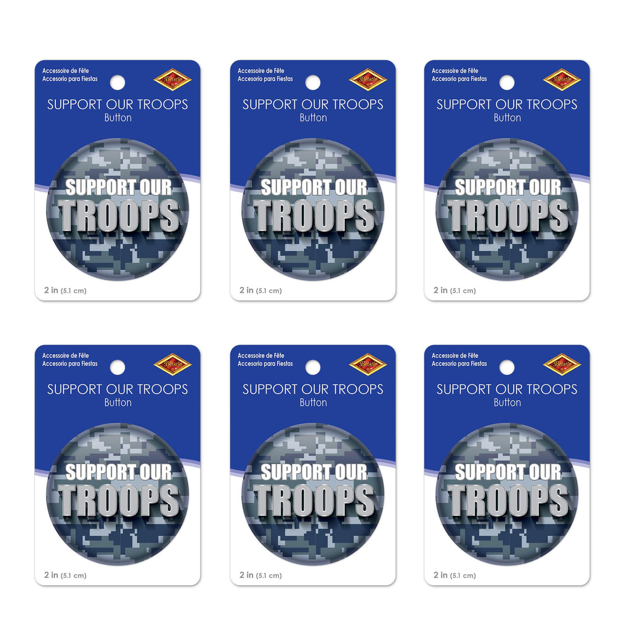 Beistle Support Our Troops Button (Case of 6)