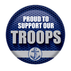 Beistle Proud To Support Our Troops Button- Navy- Blue
