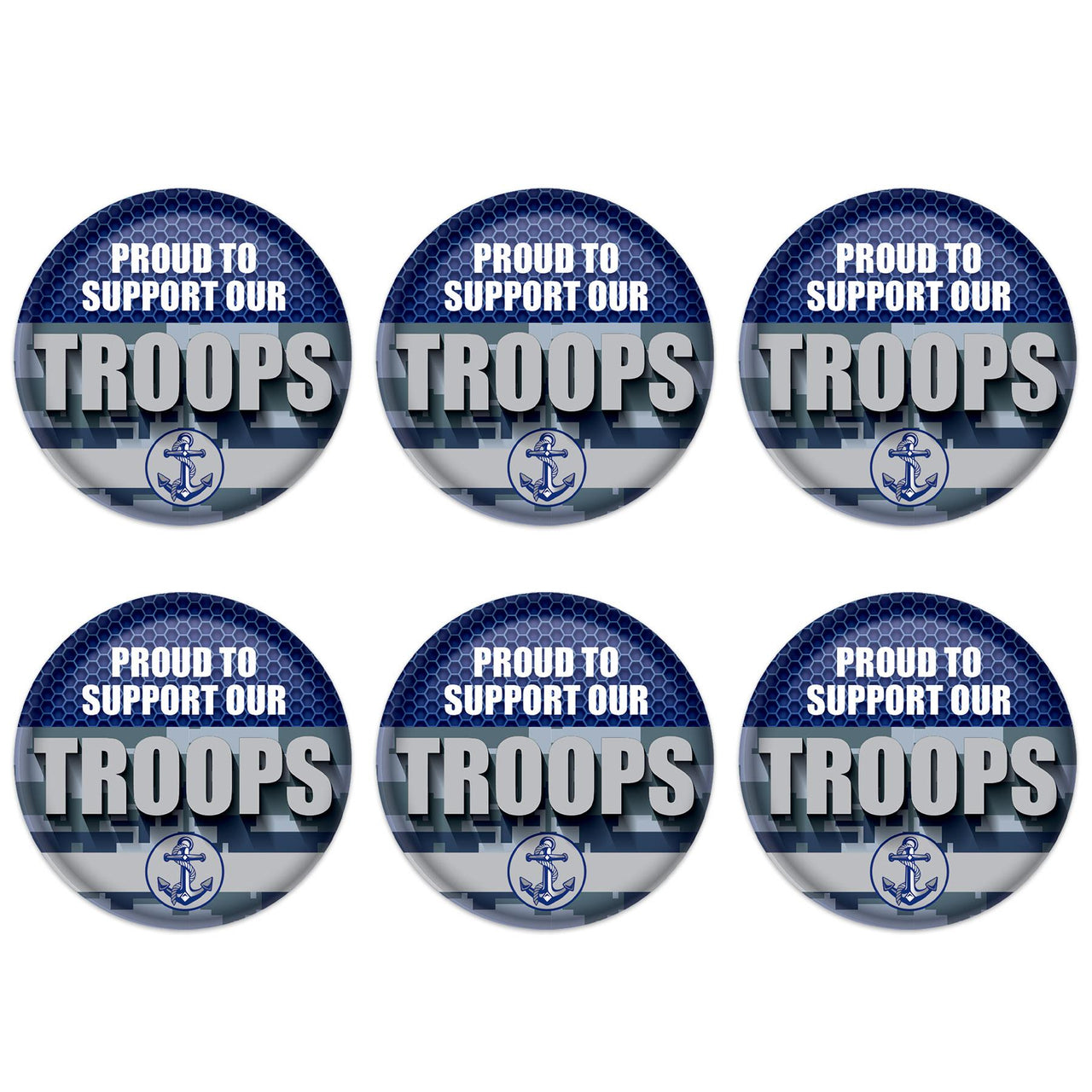 Beistle Proud To Support Our Troops Button (Case of 6)