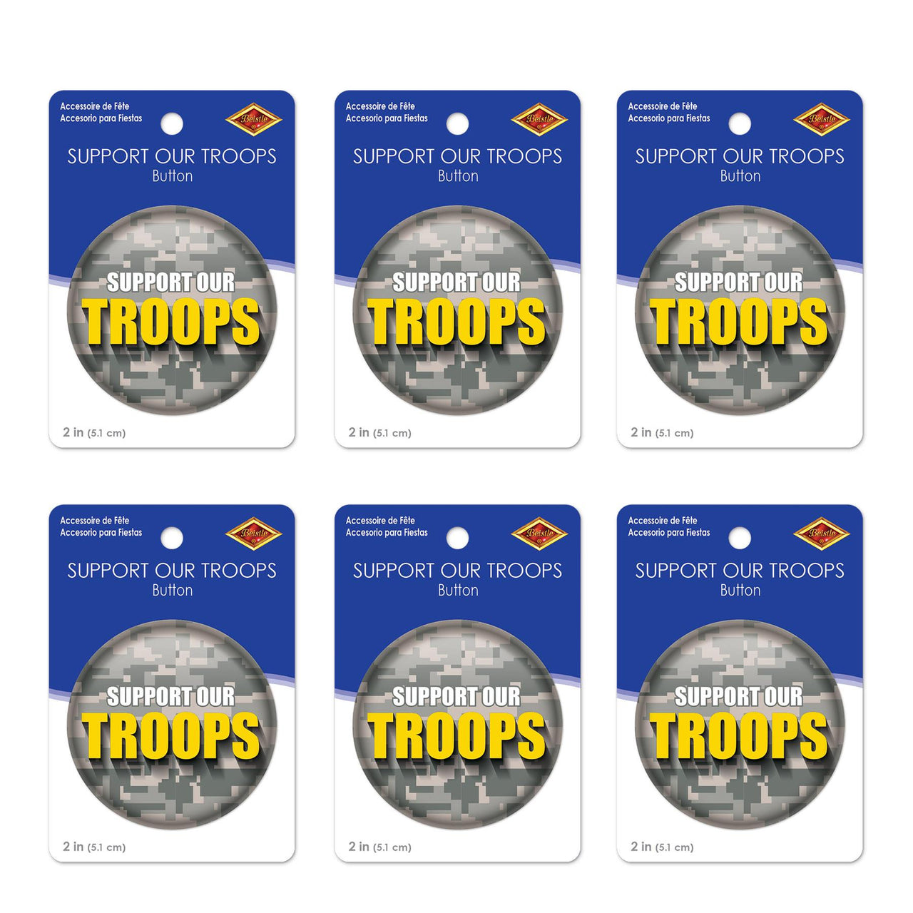 Beistle Support Our Troops Button (Case of 6)