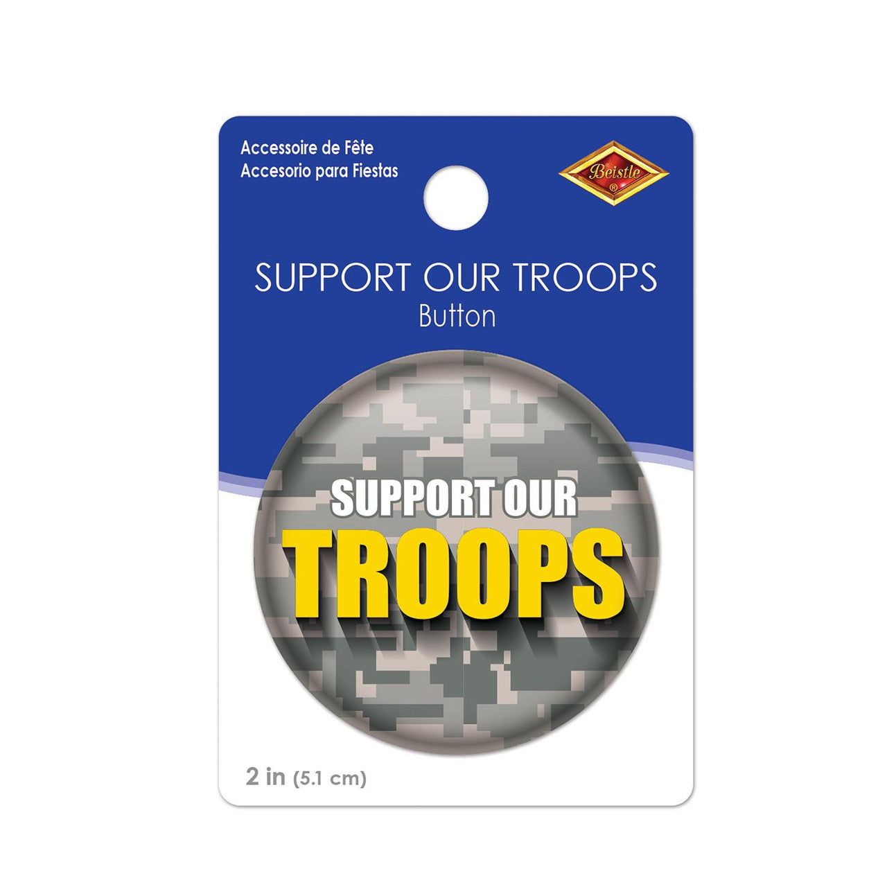 Beistle Support Our Troops Button (Case of 6)