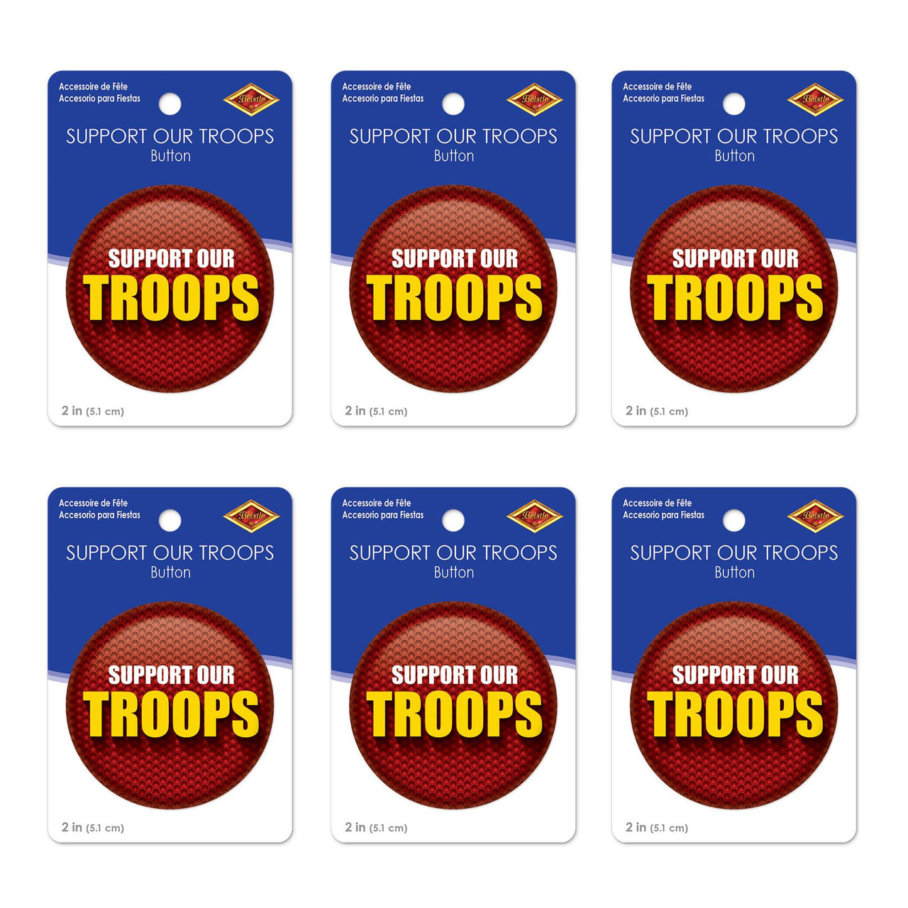 Beistle Support Our Troops Button (Case of 6)
