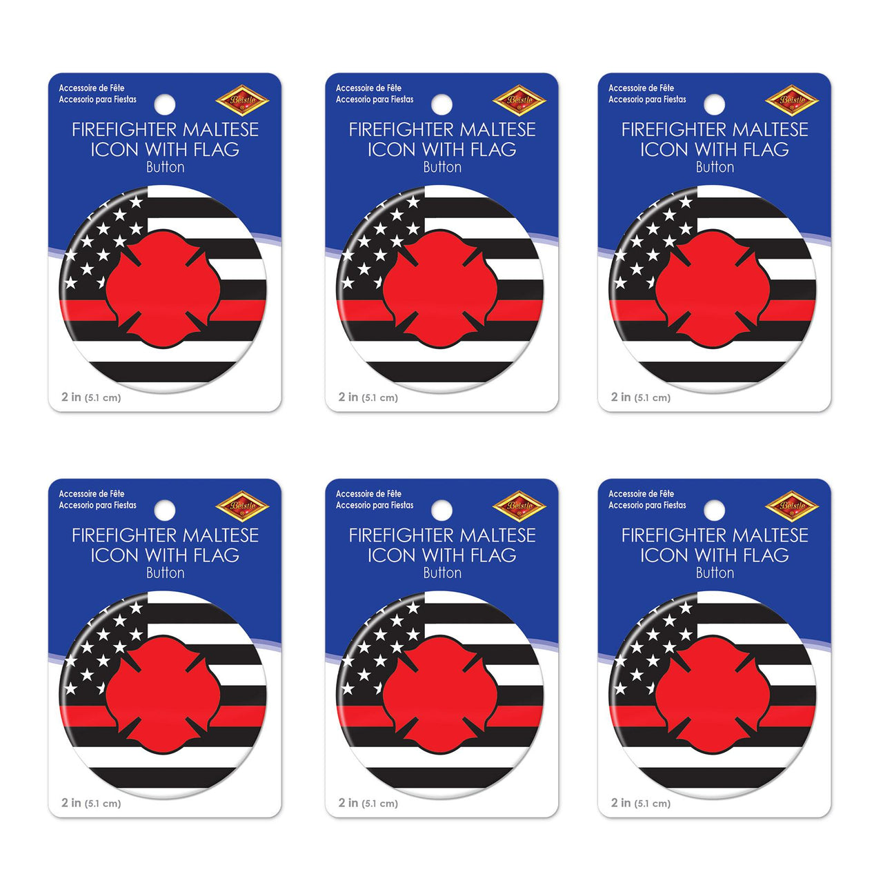 Beistle Firefighter Maltese Icon with Flag Button (Case of 6)