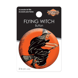 Vintage Halloween Flying Witch Button (Case of 6)