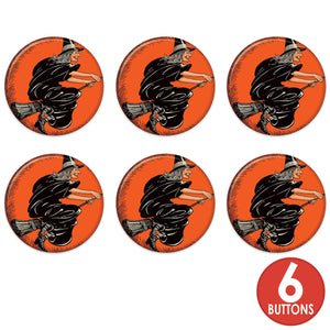 Vintage Halloween Flying Witch Button (Case of 6)