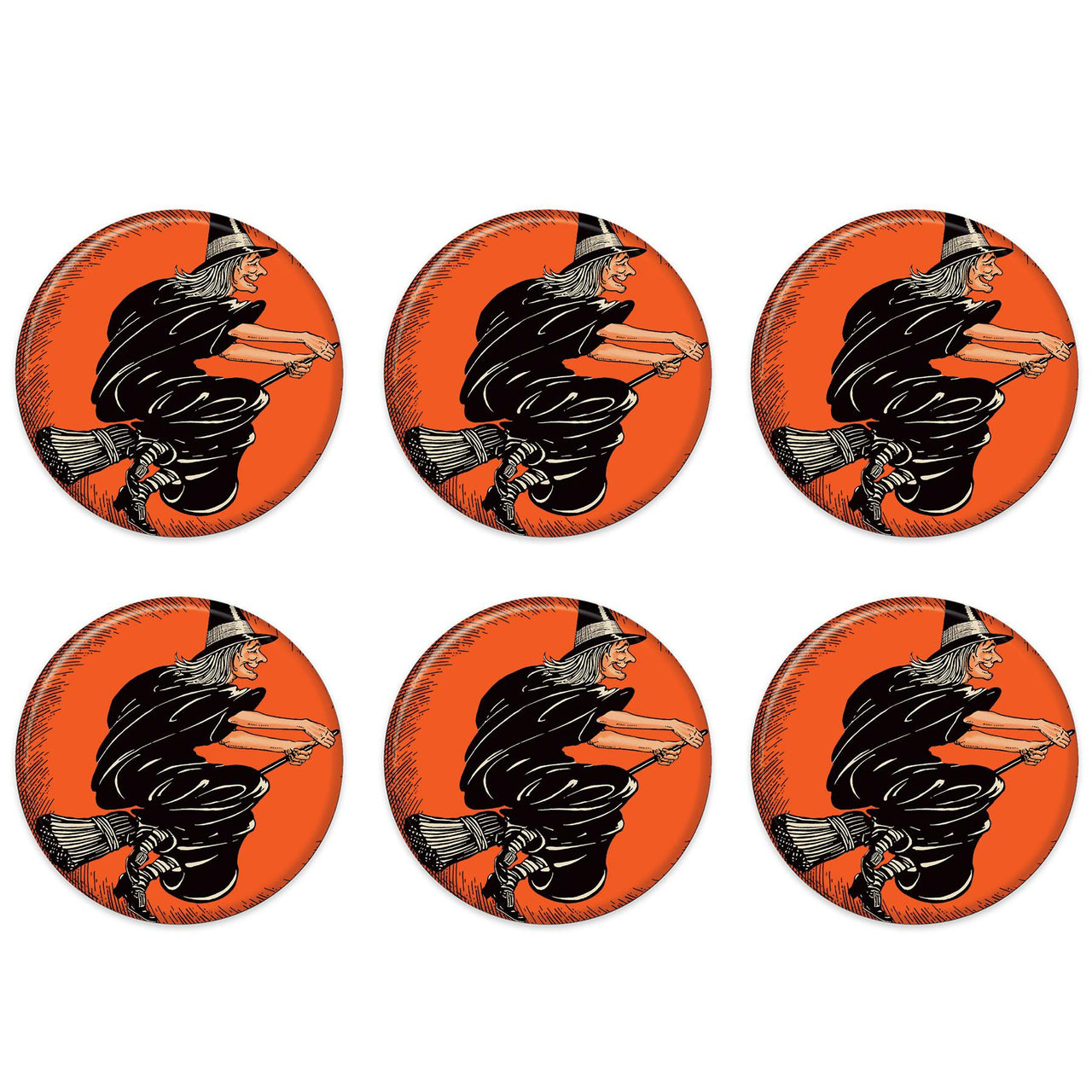 Vintage Halloween Flying Witch Button (Case of 6)