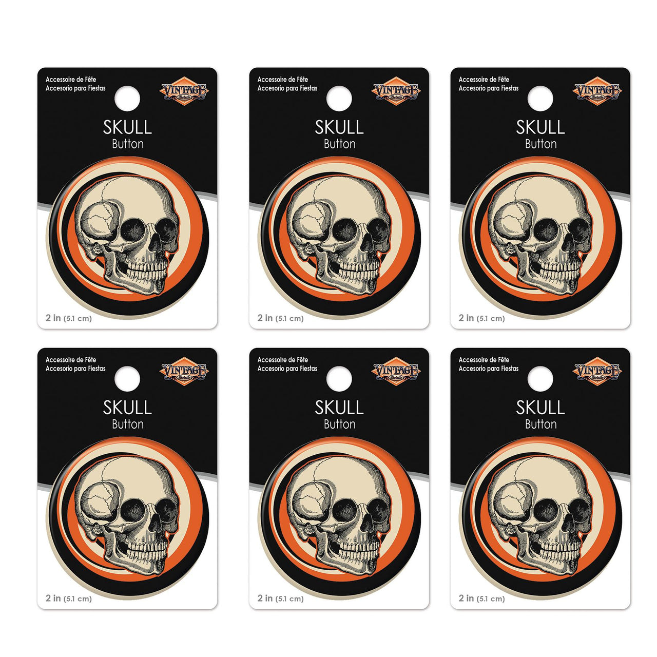 Vintage Halloween Skull Button (Case of 6)