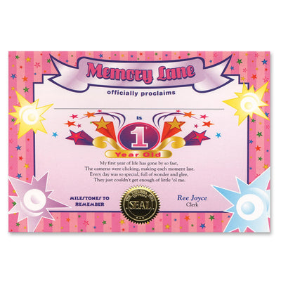 Beistle 1 Year Old (Girl) Certificate