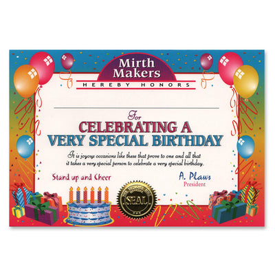 Beistle Very Special Birthday Certificate