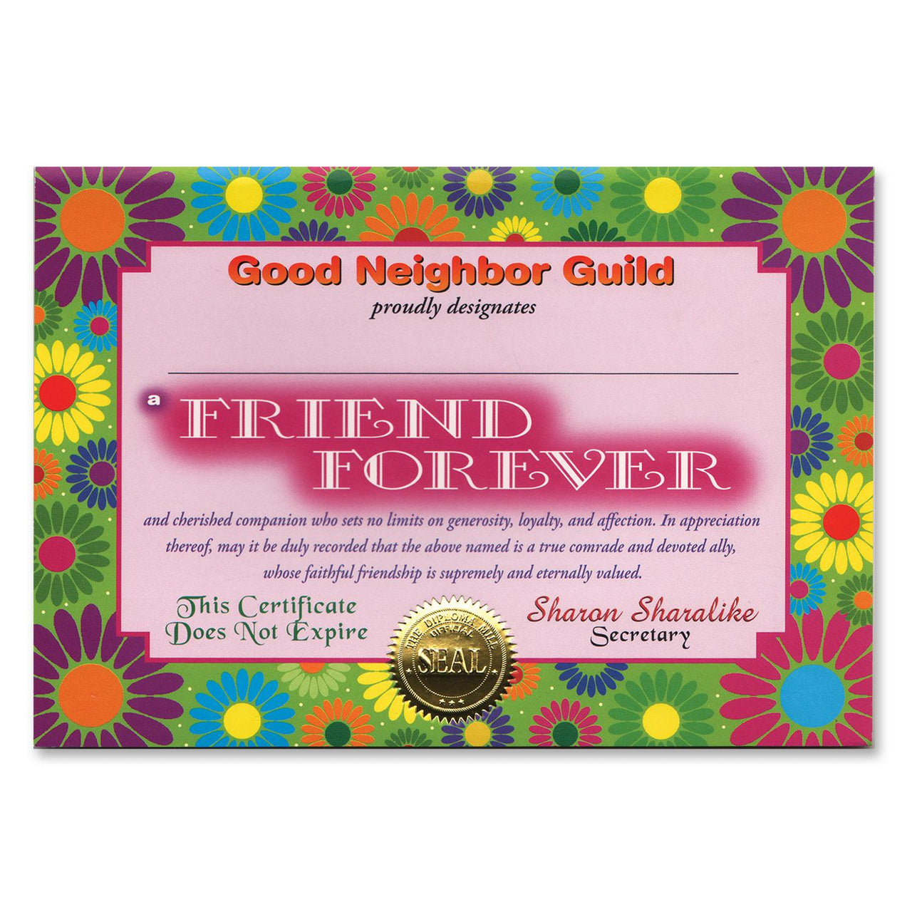 Beistle Friend Forever Certificate
