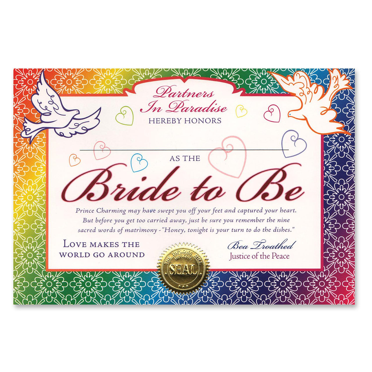 Beistle Bride To Be Certificate
