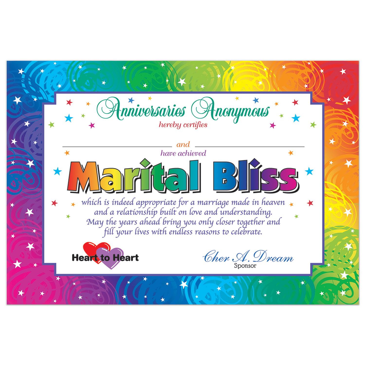 Beistle Marital Bliss Certificate