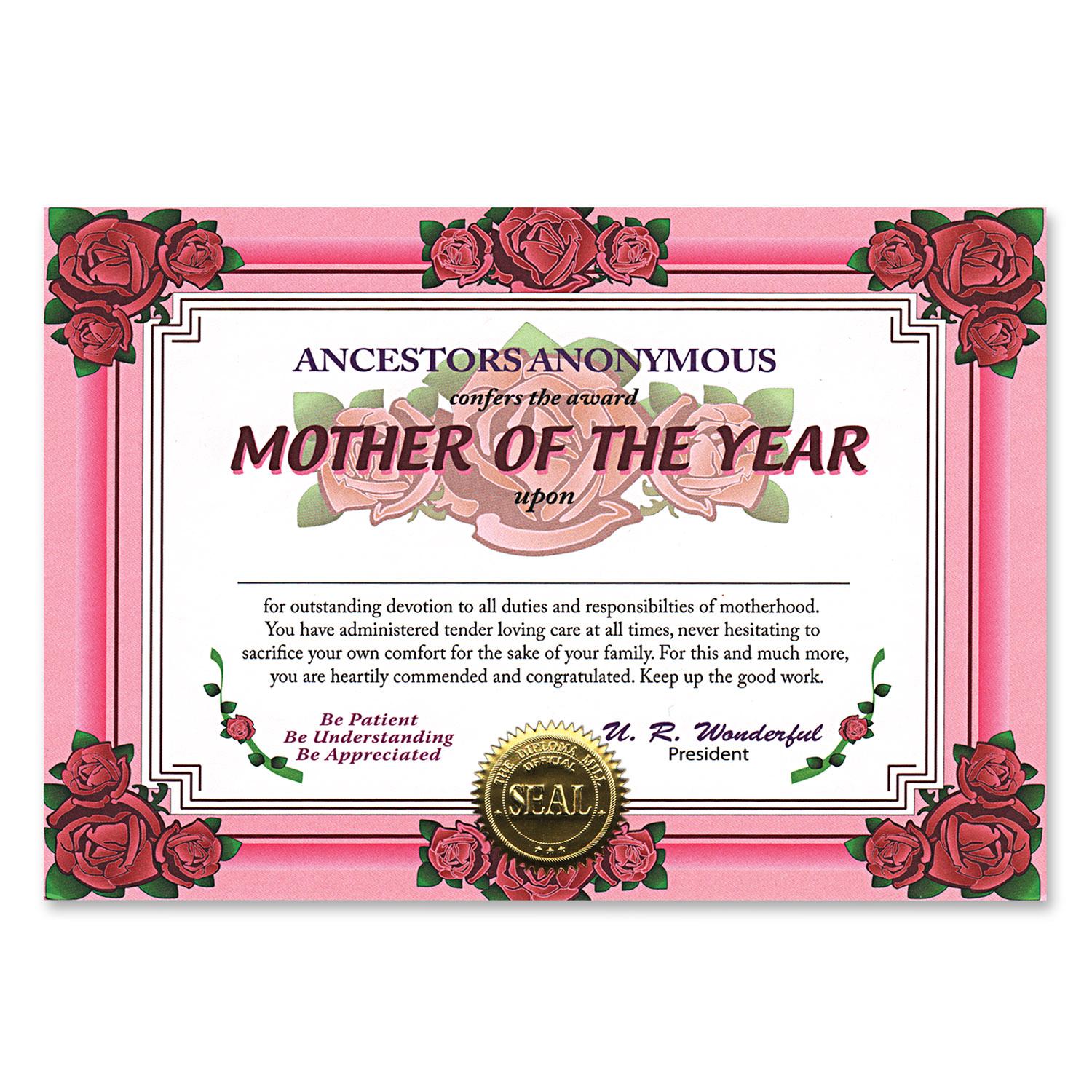 Beistle Mother Of The Year Mother's Day Certificate