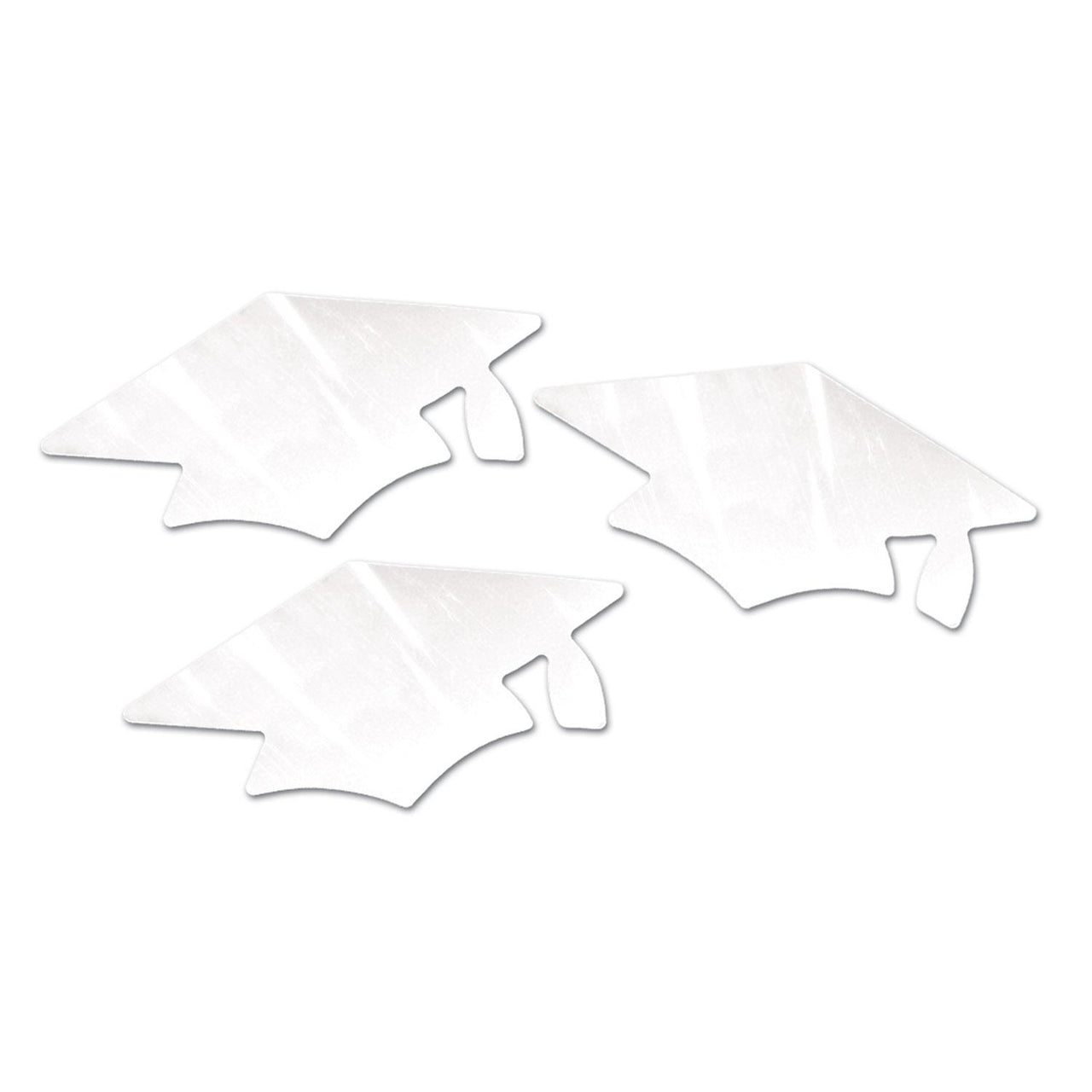 White Metallic Grad Cap Graduation Party Cutouts (3/Pkg)