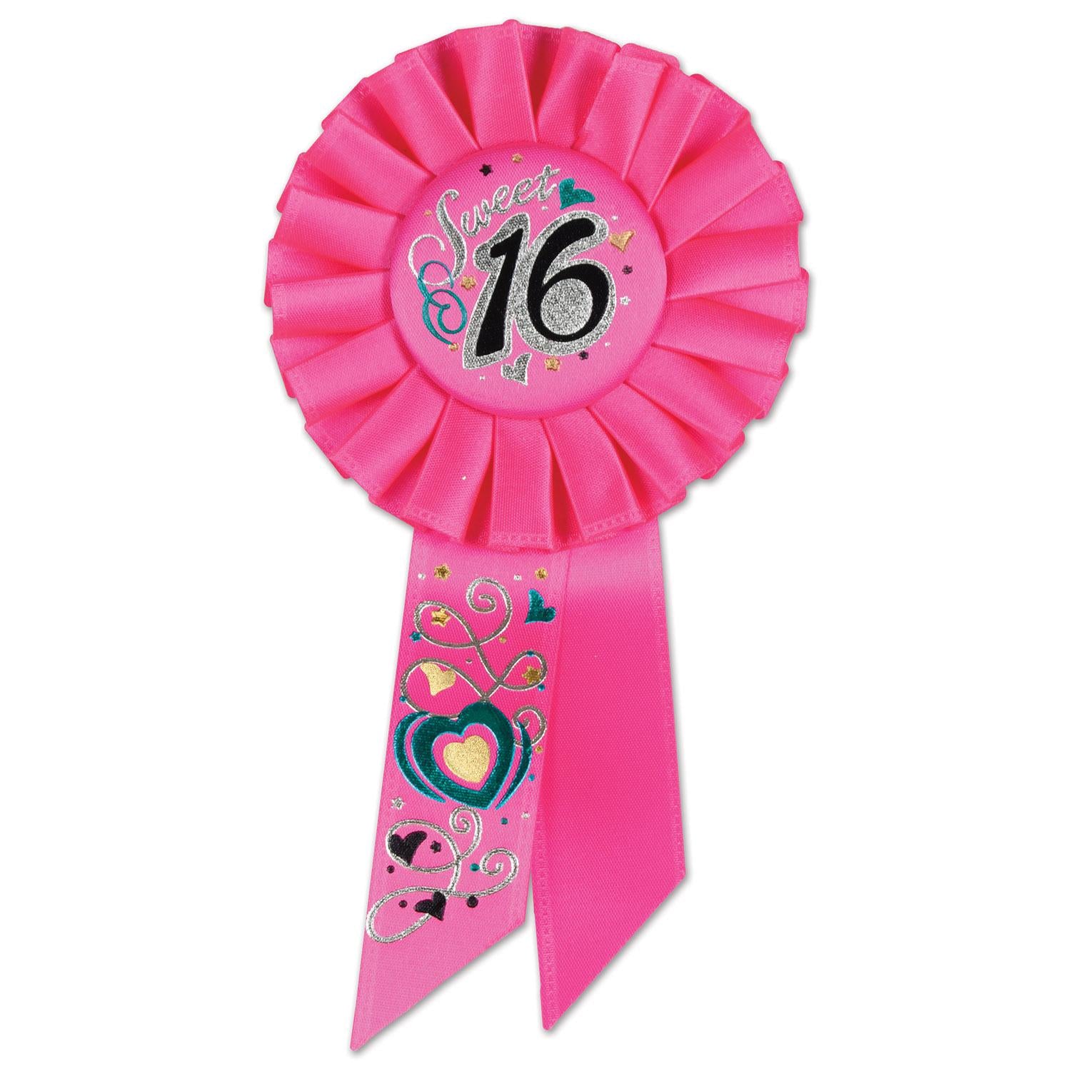 Beistle Sweet 16 Birthday Party Rosette- Pink with Hearts