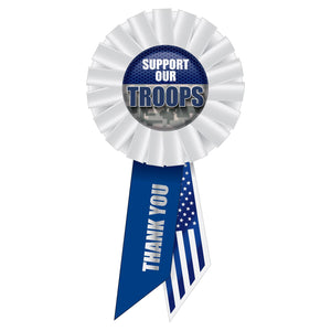 Beistle Support Our Troops Rosette- Navy and White