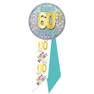 Beistle 60th Birthday Rosette- Blue, White and Glitter